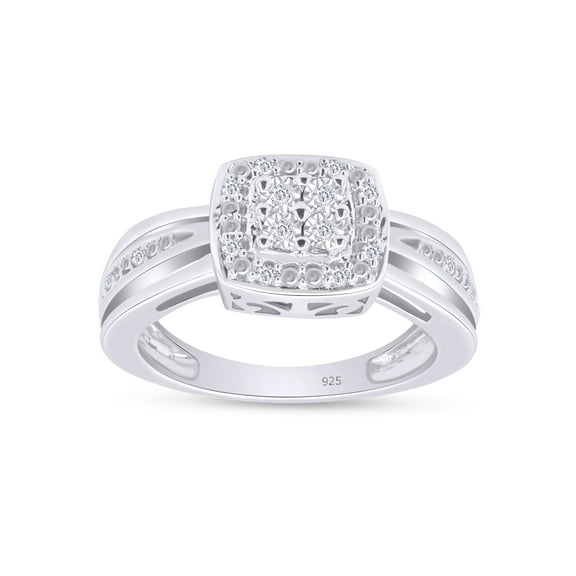 1/12 CT Round Cut Natural White Diamond Square Frame Engagement Ring In 14K White Gold Plated Sterling Silver (Color: I-J, Clarity: I2-I3, 0.08 Cttw) -6