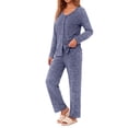 thumbnail image 3 of Weekease Two Piece Pajama Sets for Women V Neck Button up Tops Drawstring Pants Casual Lounge Set with Pockets, 3 of 8