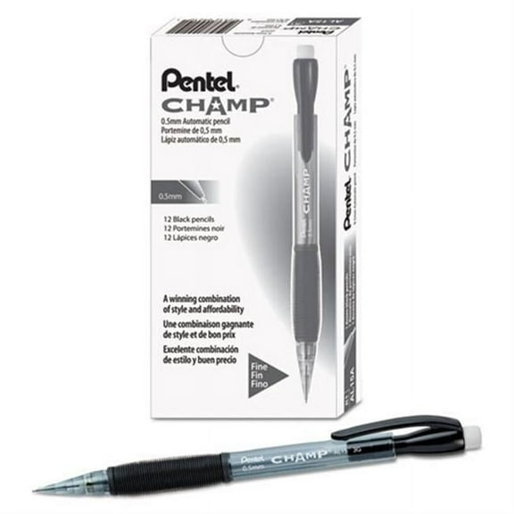 Pentel of America  0.5 mm Champ Mechanical Pencil, Translucent Black Barrel - 24 Per Pack