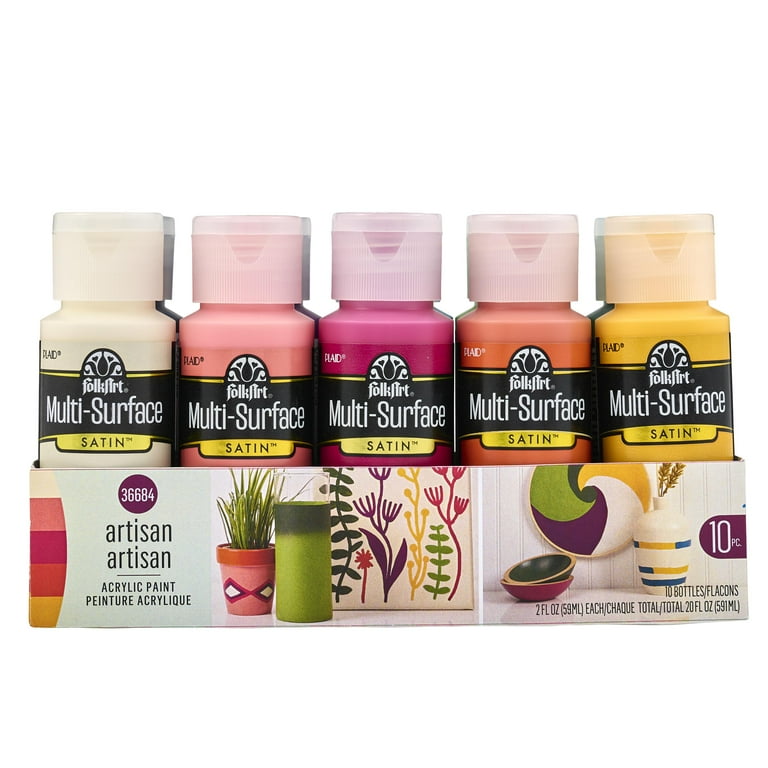 FolkArt Multi Surface Acrylic Craft Paint Set Artisan Satin Finish 10 Piece Walmart