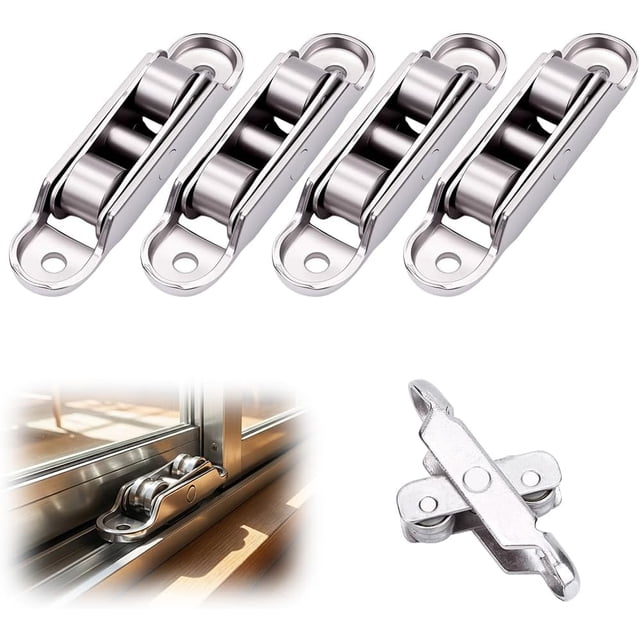 80/88 Zinc Alloy Pulley for PVC Windows & Doors, Sliding Door Window Pulley for Smooth Gliding, Double Wheel Door and Window Pulleys, Robust Window Pulleys of Metal for Home Hardware (flat, 4pcs)