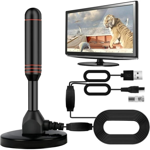 Antena TV Digital Interior, Antena de HDTV Interior, con 2 Amplificador de Señal Inteligente y Recepción 360