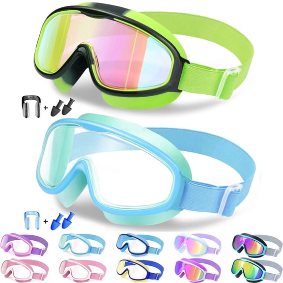 Vvinca Kids Swim Goggles with Comfort Fabric Strap for Ages 3-14