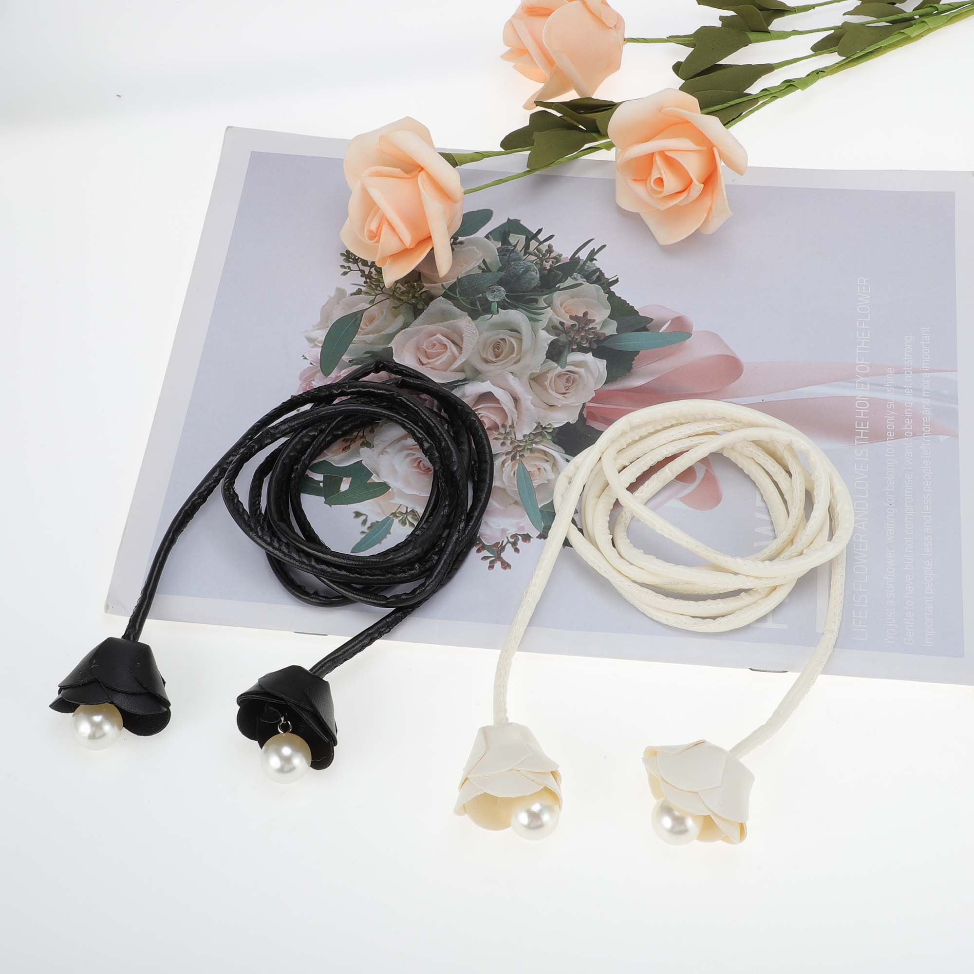 Unique Bargains Fashion Flower Rope Belt For Women Beige