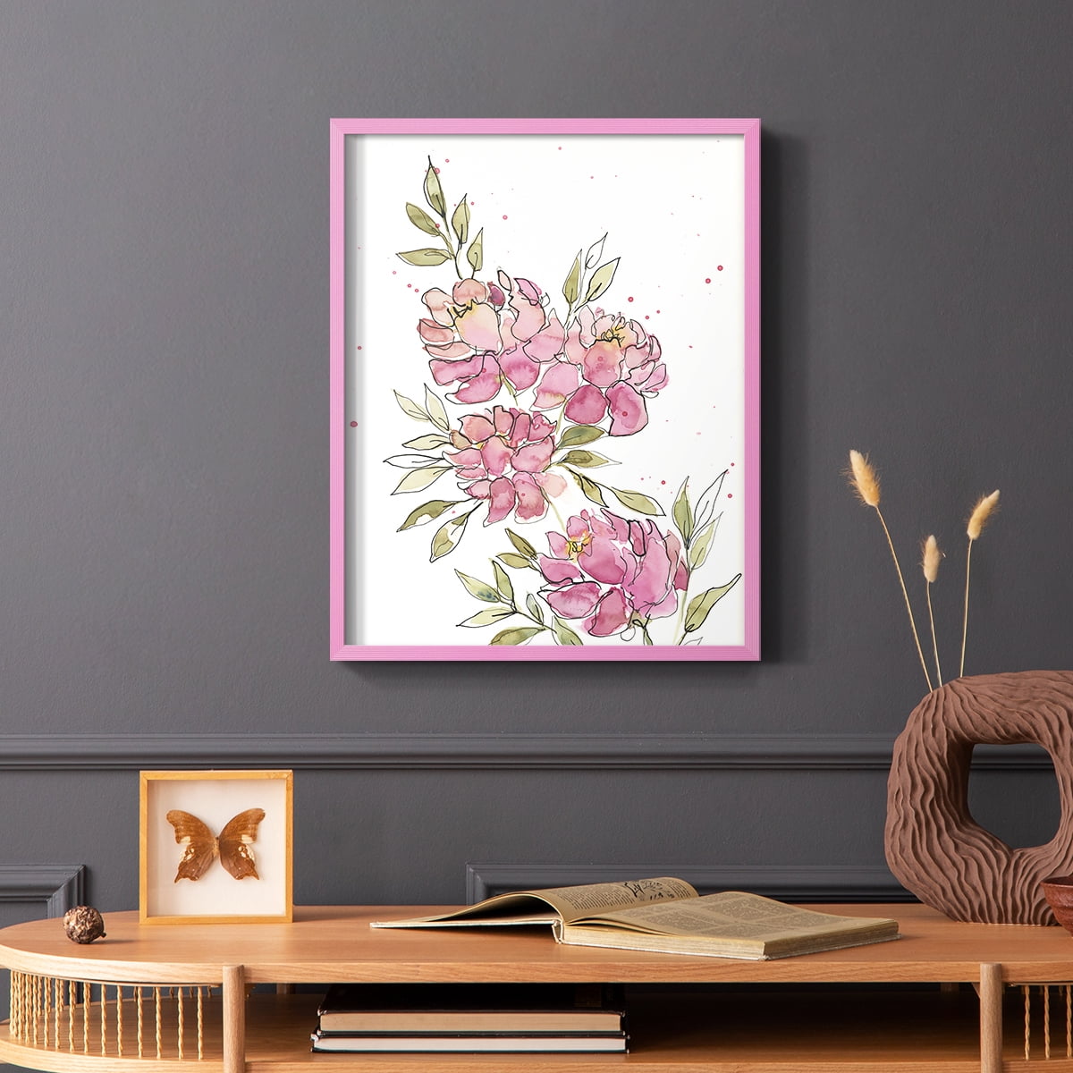 Watercolor Blooms I Framed Print in Pink Solid Wood 8 x 10 Framed Print