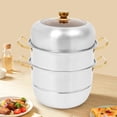 thumbnail image 3 of Dumpling Steamer 3 Tier Steamer, 9.8 inch Cooker with Gold Handles & Tempered Glass Lid for Vegetable, Dumpling, Stock, Sauce, Food, 3 of 9
