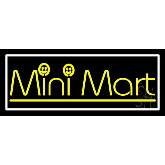 Yellow Mini Mart LED Neon Sign 13 x 32 - inches, Black Square Cut Acrylic Backing, with Dimmer - Bright and Premium built indoor LED Neon Sign for Defence Force.