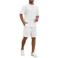 thumbnail image 4 of INSPIRE CHIC Men's Casual Texture Crew Neck Solid Shirt Top and Shorts 2 Piece Outfits L White, 4 of 6