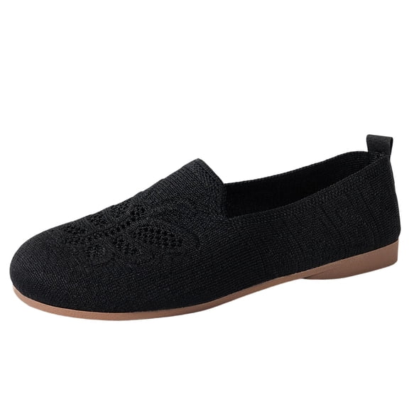Xfvqtps Womens Knit Loafers Breathable Slip on Flats Round Toe Comfortable Casual Shoes for Women Flexible Soft Sole Everyday Wear Lightweight Walking Shoes Black