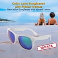 thumbnail image 2 of 10 Color Lens Sunglasses with White Frames Pack - UV 400, Reflector Mirrored - Blue, 2 of 2