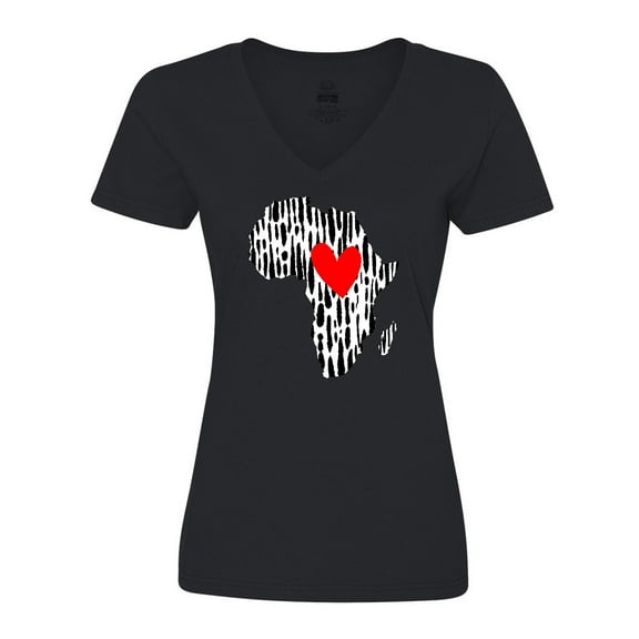 Inktastic Black History Month Ink Print African Heart Women's V-Neck T-Shirt