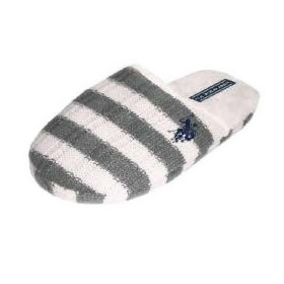 U.S. Polo Assn. Adult Women Premium Slippers Scuffs Indoor-Outdoor Sole (Size Large, Grey/White)