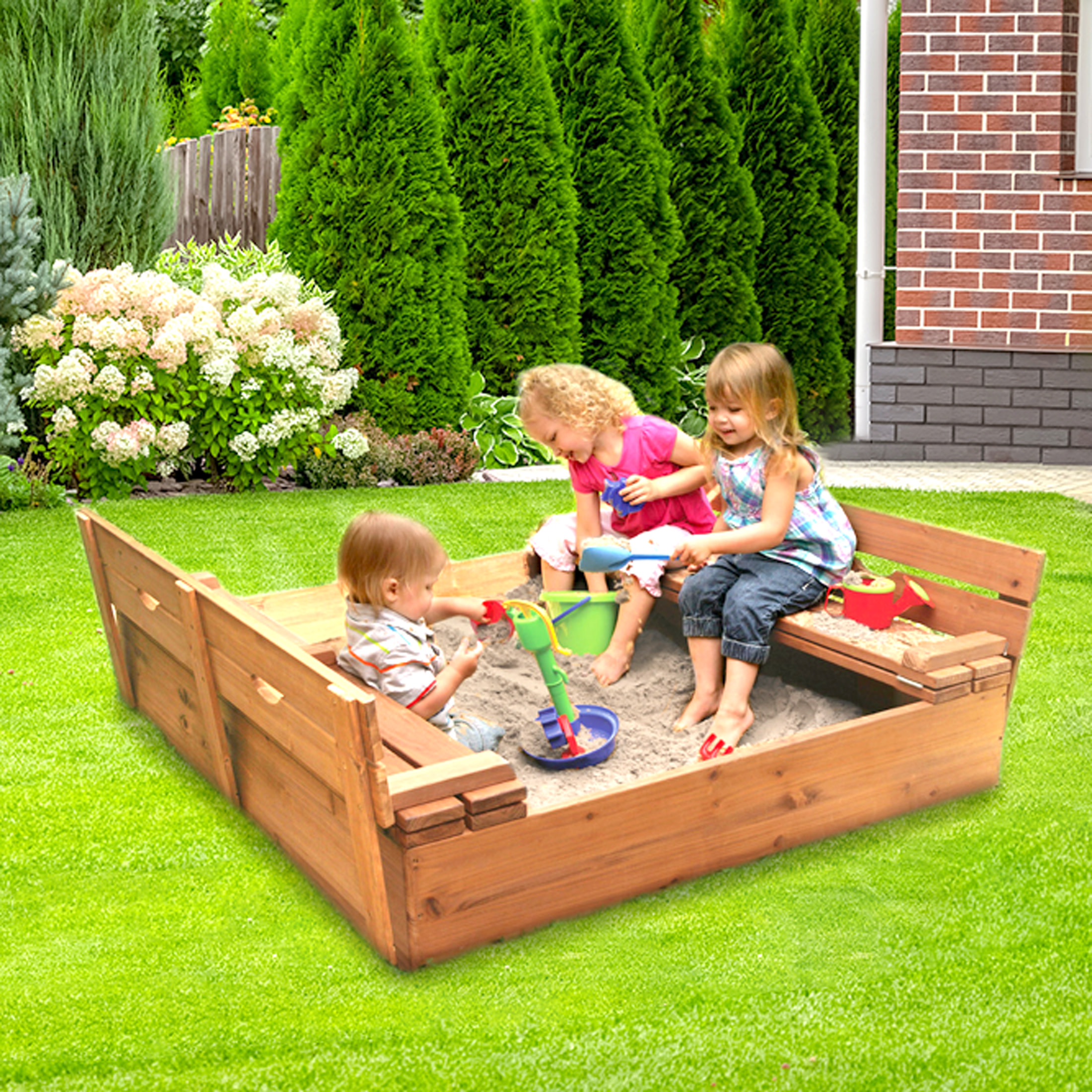 Badger Basket Covered Convertible Cedar Sandbox with Two Bench Seats - Natural - image 3 of 9