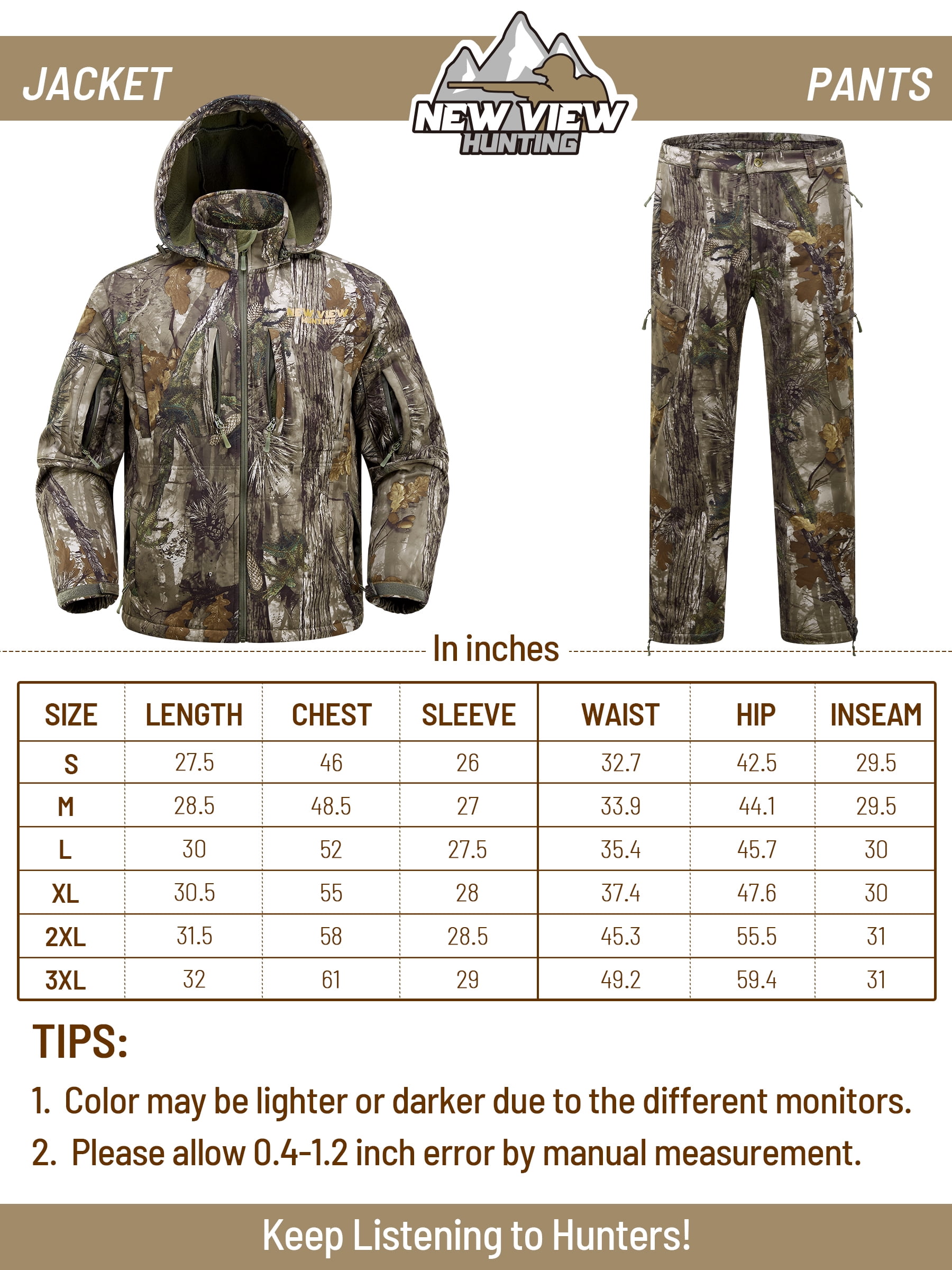 NEW VIEW Camo Hunting Clothes for Men, Winter Warm Hunting Jacket and Pants,Fleece Lined Hunting Suit for Deer Duck Bow Hunts