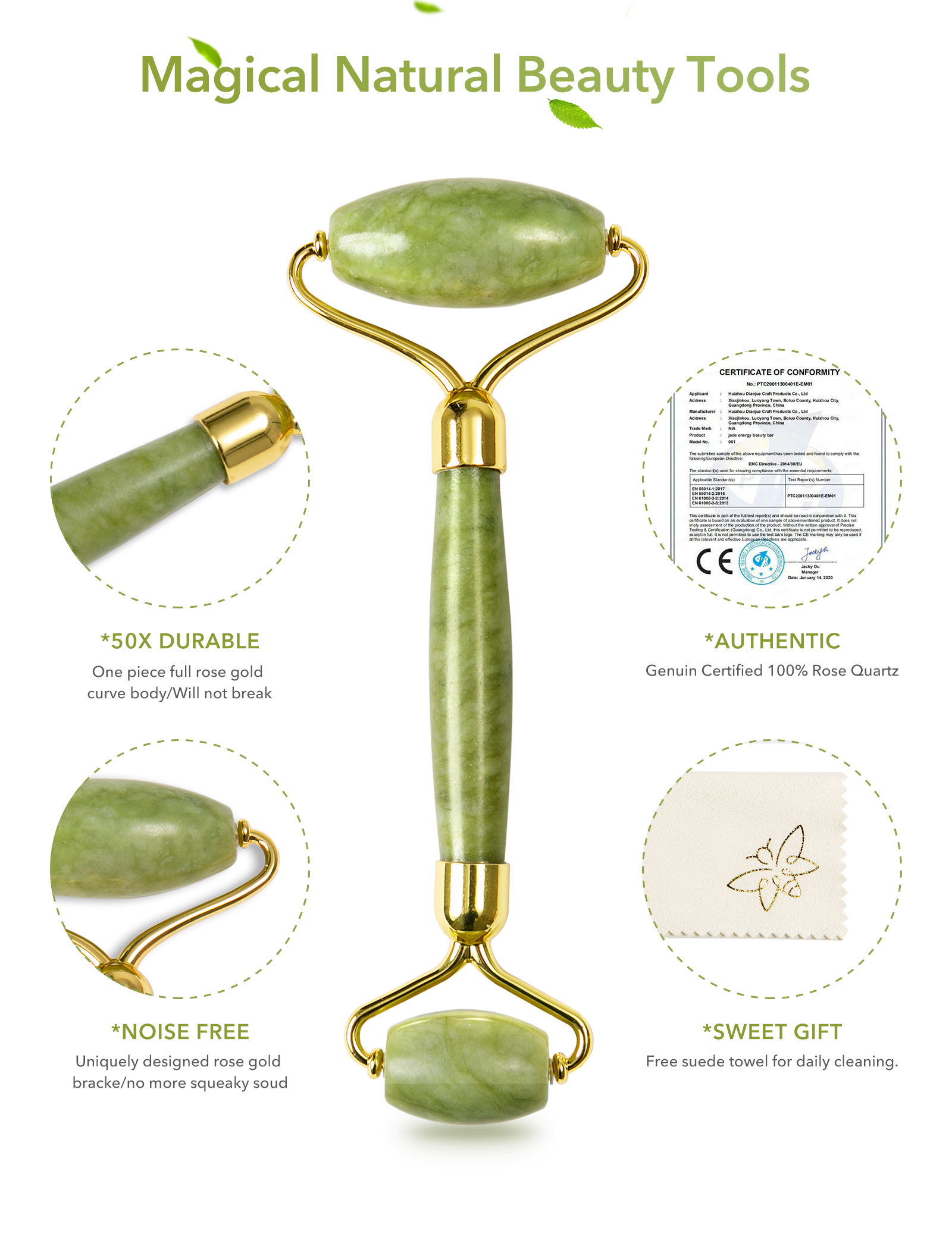 HANABEE Women Gua Sha Jade, Face Roller for Puffy Eyes, Facial Kit Gift - image 5 of 7