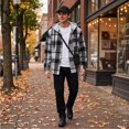 thumbnail image 5 of Fabrcox Men's Hooded Plaid Shacket Long Sleeve Button Down Checkered Shirt Jacket with Chest Pockets Lightweight Casual Fall Outerwear Gray XXL, 5 of 7