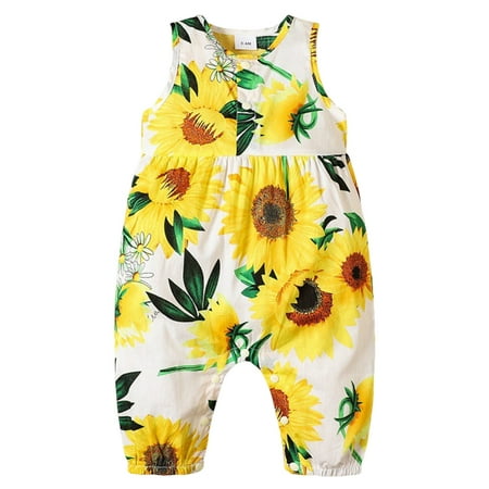 

Baby Girls Bodysuits Summer Toddler Girls Sleeveless Floral Prints Romper Jumpsuit Clothes For 9-12 Months