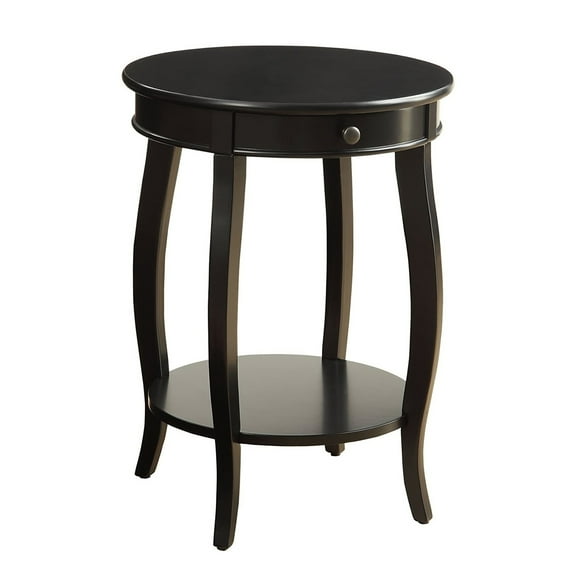 Simple Relax Wooden Round End Table with Bottom Shelf in Black