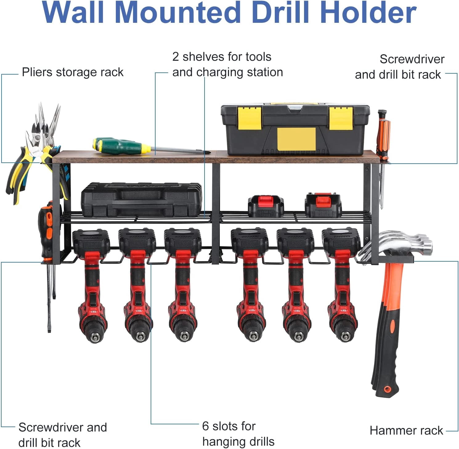 Power Tool Organizer Drill Holder Wall Mounted Garage Tool Shelf for Cordless Drills