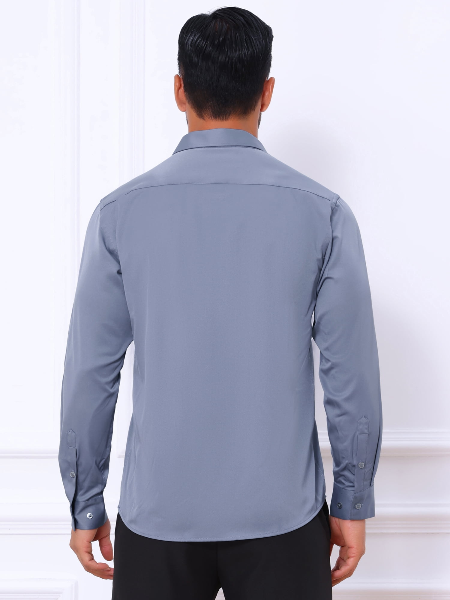 DARING DIVA Men's Point Collar Button Long Sleeve Business Shirts S Gray