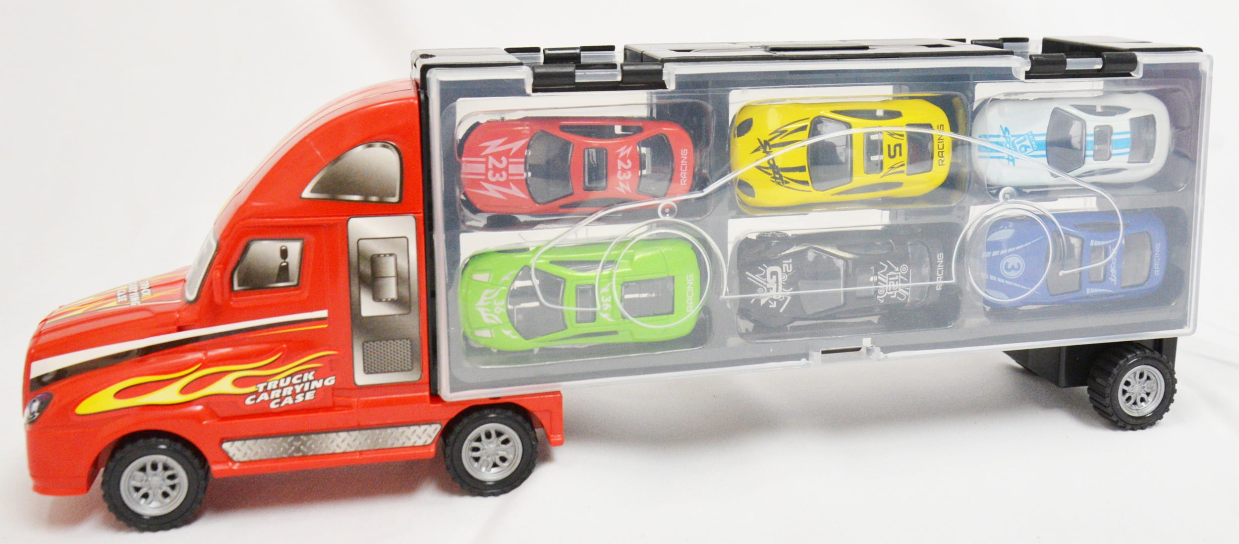 Transport Carrier Truck Toy Car with 6 Die-cast Vehicles Friction Powered Racing Car