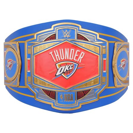 Oklahoma City Thunder Championship Belt Metal Plates Hand-Tooled Leather Strap Adult Size Collectible