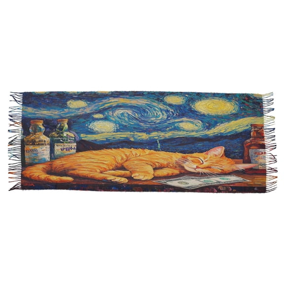 BZSMCE Women Scarf Sleeping Cat Plainting Simple Pattern Soft Warm Long Large Scarves