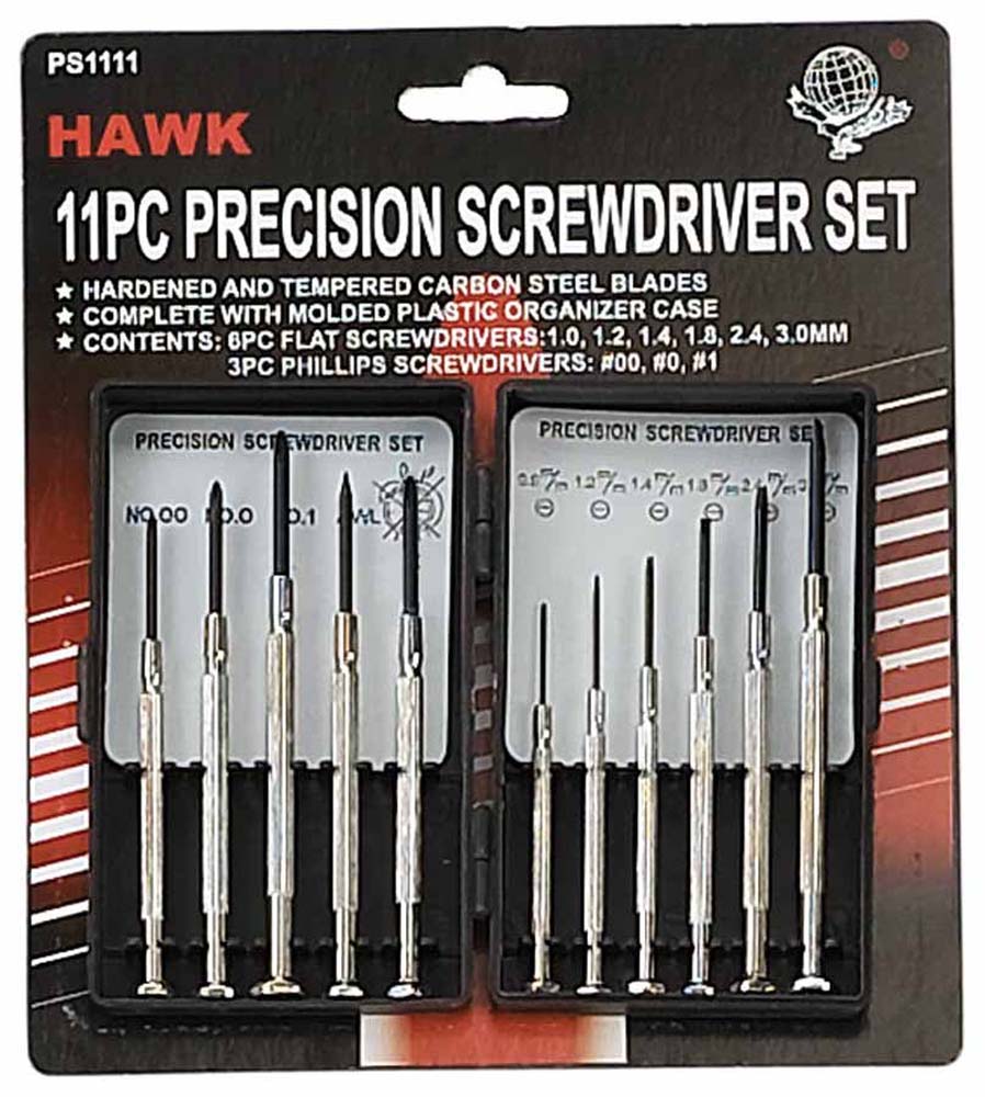 11 Piece Precision Carbon Steel Screwdriver Set - 3 Phillips, 6 Slotted, 1 Awl, and Magnetic Pick-up Tool with a Storage Case - image 2 of 2