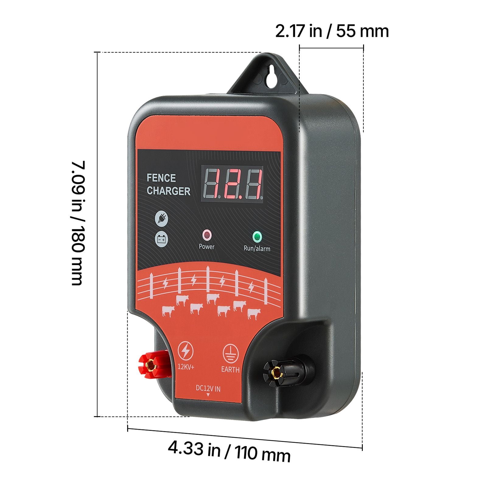 Electric Fence Charger, 3 Joule 12kV Output, Supports AC/DC/Solar Power, IP65 Waterproof, -40°F to 131°F, 1-3 km Range for Livestock and Wildlife Protection