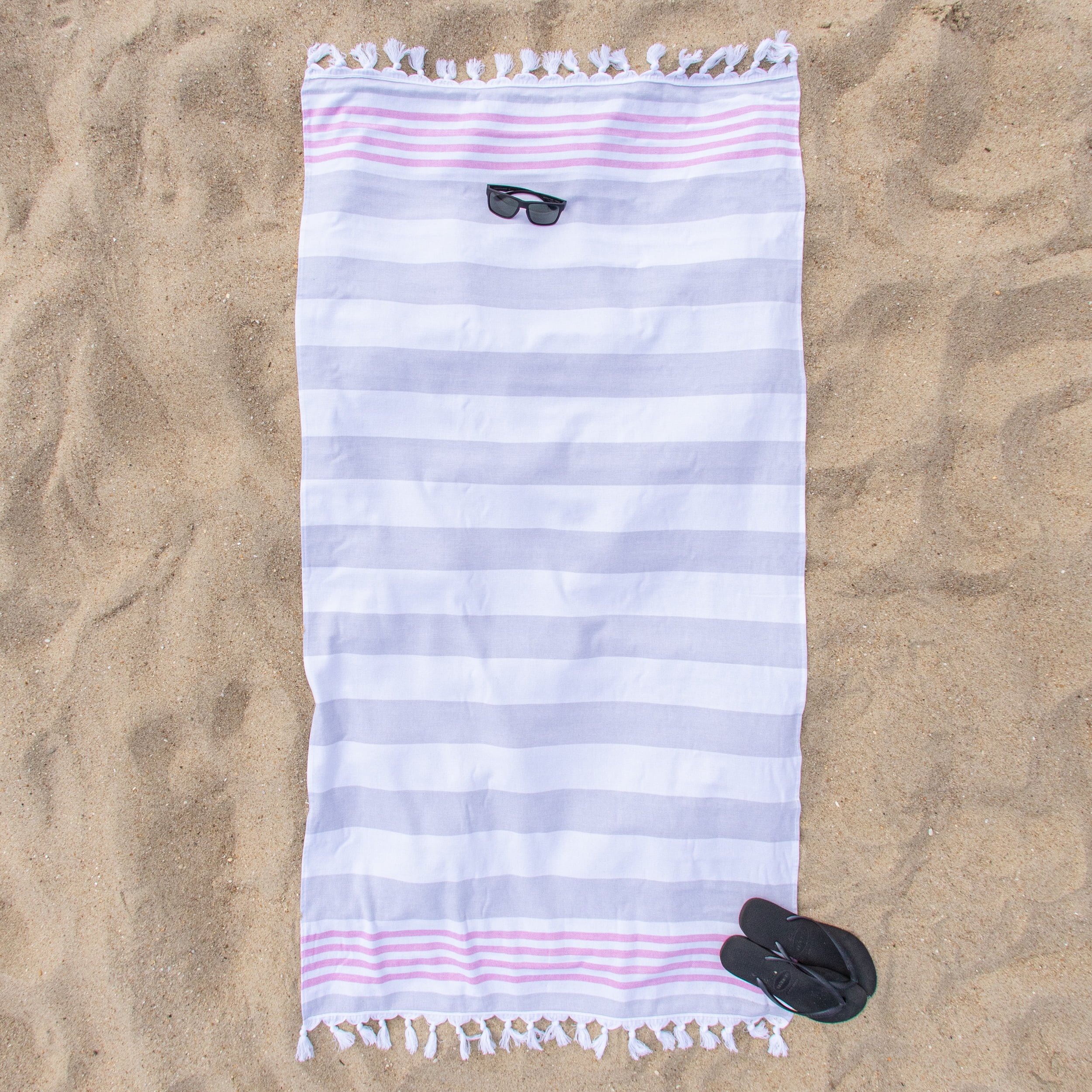 Impressions Summery Stripe Fouta Beach Towel with Fringe