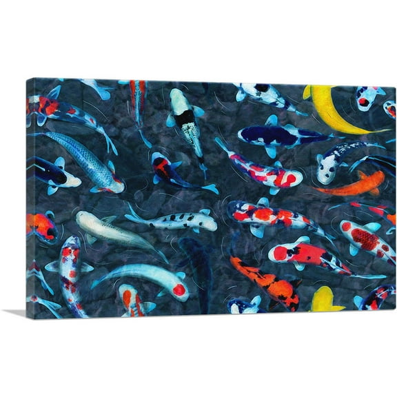 ARTCANVAS Koi Carp Fish Japan China Swimming Pond Canvas Art Print - Size: 26" x 18" (0.75" Deep)