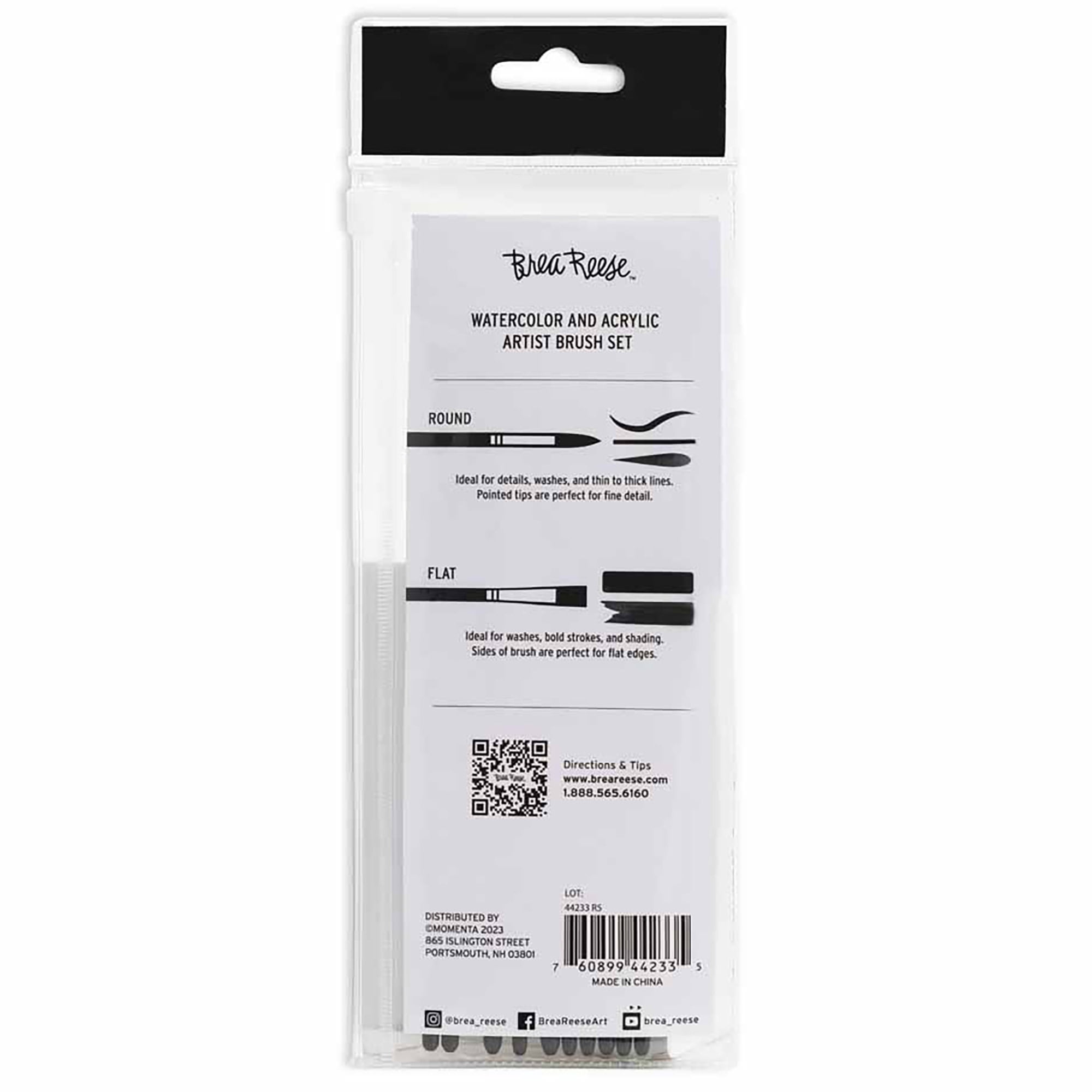 Brea Reese: Brush Set: Value Pack - 10pc - Gold Taklon Bristles, Storage Pouch, Perfect for Watercolor & Acrylic Paints, Adult Art Supplies