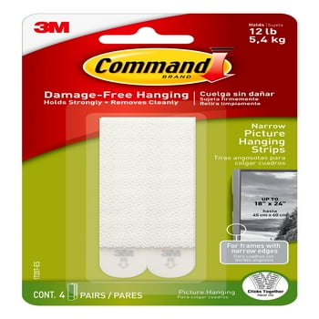 Command Narrow Picture Hanging Strips, White, 4 Pairs