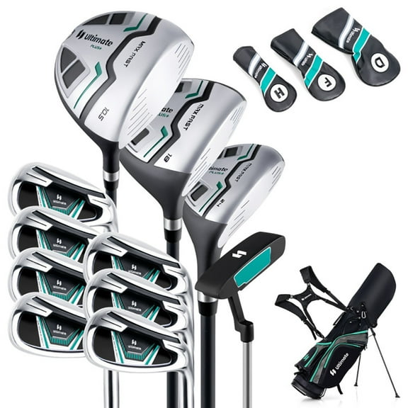 Canddidliike 11 Pieces Complete Golf Club Package Set-Green, Divider Golf Bags for Men & Women,Multiple Pockets, Lightweight & Durable