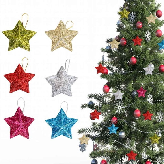 30 Pcs 3D Glitter Star Ornaments for Christmas Tree 3D Small Star Pendant Five Pointed Star Ornaments Hanging for Xmas Tree Home Wedding Party Pentagram Decoration