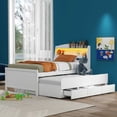 thumbnail image 2 of Newest Twin Size Platform Bed with Storage LED Headboard, Twin Size Trundle and 3 Drawers, White, 2 of 11