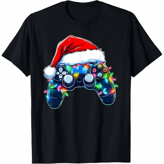 Video Game Controller Christmas Santa Hat Gamer Play Unisex T-Shirt