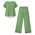 thumbnail image 6 of Women's Leaf Print Two-Piece Set Summer Plus Size Crew Neck Tops Floral Print Wide Leg Capris Pants Boho Beach Travel Outfits, 6 of 6