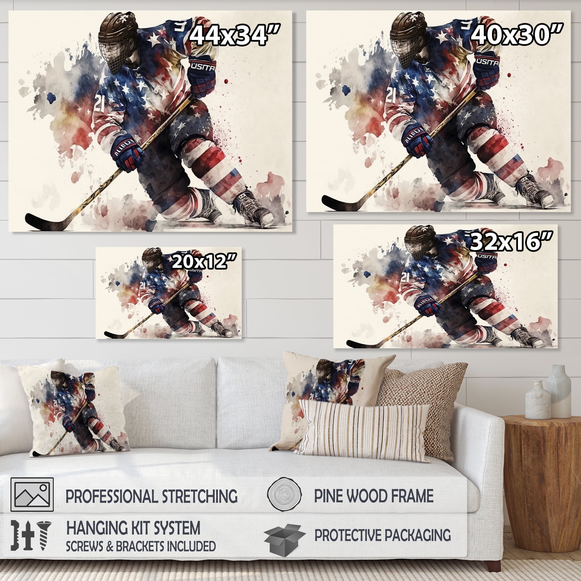 Designart Usa Hockey Player In Action III Canvas Wall Art
