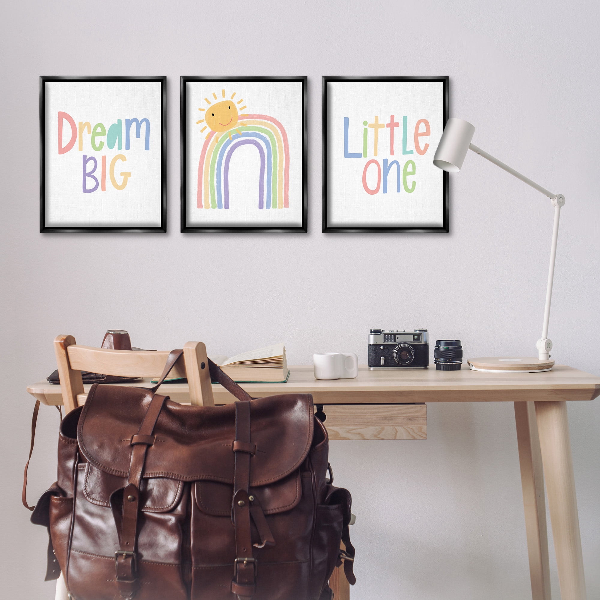 Stupell Industries Dream Big Little Illustration Typography Painting Black Floater Framed Canvas Art Print Wall Art, 17 x 21, Set of 3