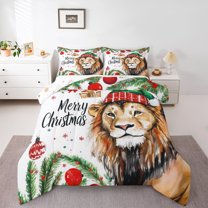 jejeloiu Wild Lions Full Size Comforter Sets,Merry Xmas Bedding Comforter Set,Red Christmas Ball Bedding Sets For Boys Kids,Ultra Soft Home Decor Reversible,3-Piece