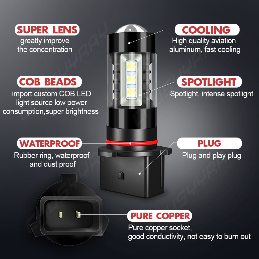 Led Fog Light Bulbs Compatible for Toyota Highlander 2011-2013 6000K White PSX26W