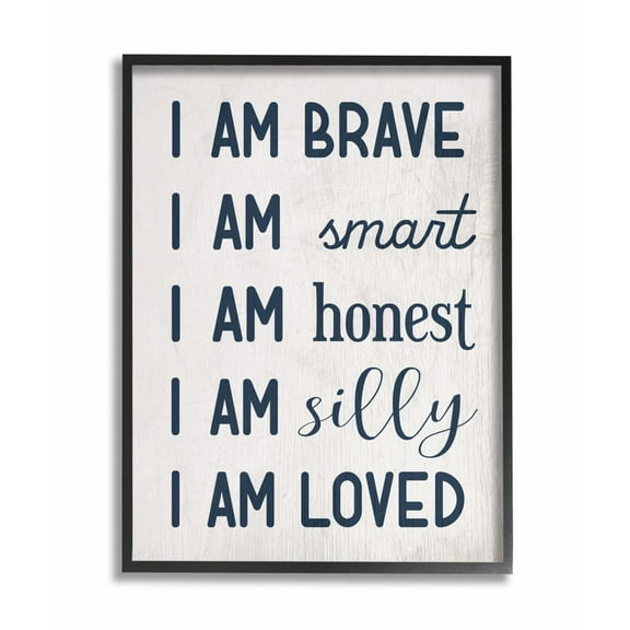 I am Loved Family Kids Word Blue Design Framed Giclee Texturized Art by Daphne Polselli