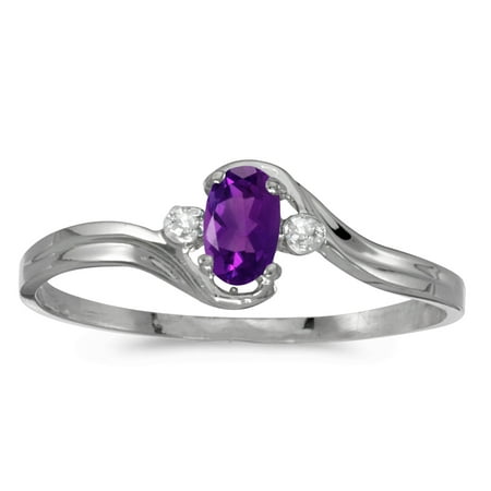 Gold Oval Amethyst - 10k White Gold Oval Amethyst And Diamond Ring