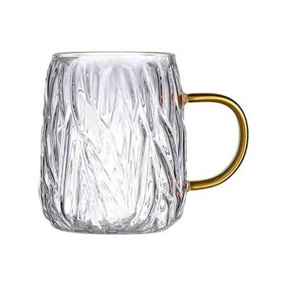 Glass Drinking Cups, 480ml Glacier Textured Glass Coffee Mugs with Handles for Tea Cappuccino Latte Juice and Milk