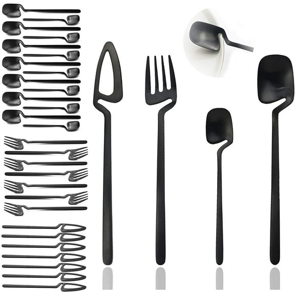 JASHII Flatware Set 32-piece Silverware Set Matte Finished Cutlery Set Service for 8 Include Knife/Fork/Spoon/Coffee spoon Dishwasher Safe (Black)