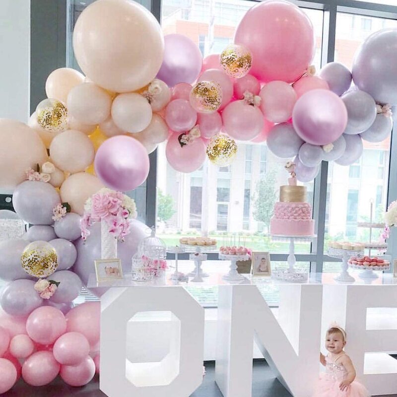 Yansion Balloon Arch Garland Kit, Wedding Decoration Balloon Set with Gold Confetti Latex Balloons, Balloon Chain, Tying Tool, Party Balloons for Baby Shower Wedding Birthday Party 121Pcs
