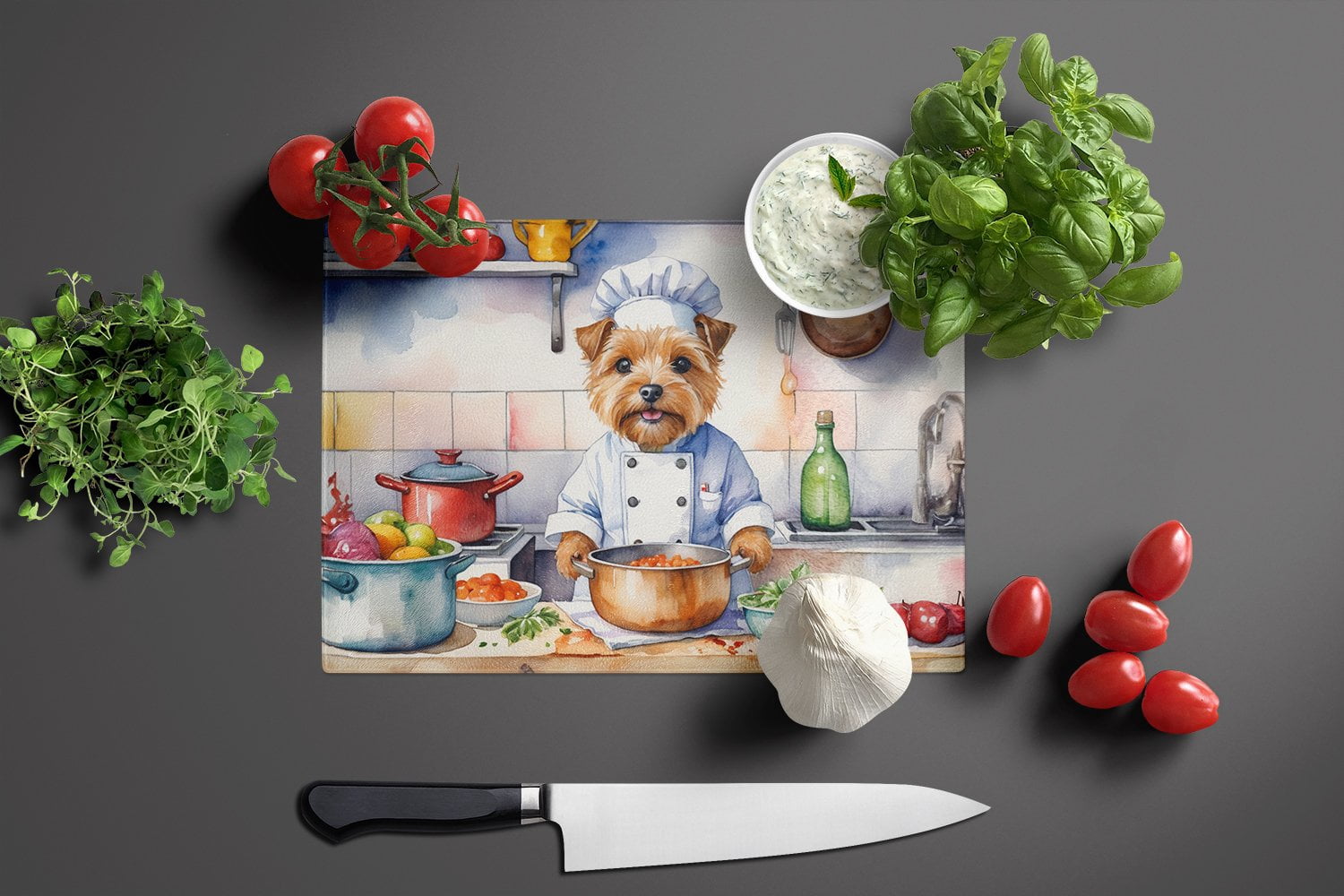 Norfolk Terrier The Chef Glass Cutting Board 12 in x 15 in