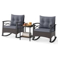 thumbnail image 1 of Gymax Set of 3 Rattan Rocking Chair Set w/Acacia Wood Tabletop Armrests for Porch Balcony Gray, 1 of 9