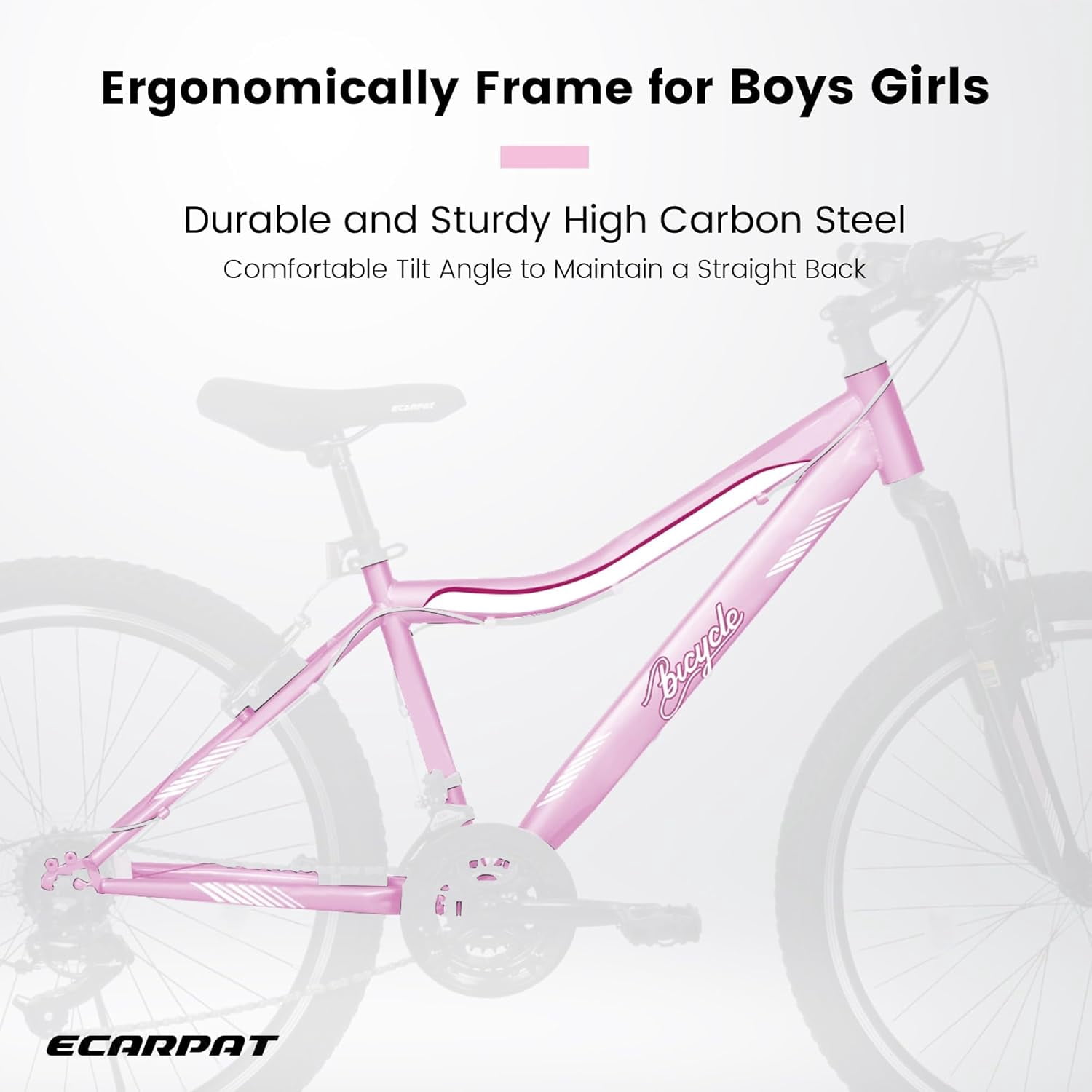 24Inch Mountain Bike for Women Girls, 21-Speed Mountain Bicycle with V-Brakes and Front Fork Suspension, Carbon Steel Frame for Teenagers Aged 12 and up, Pink